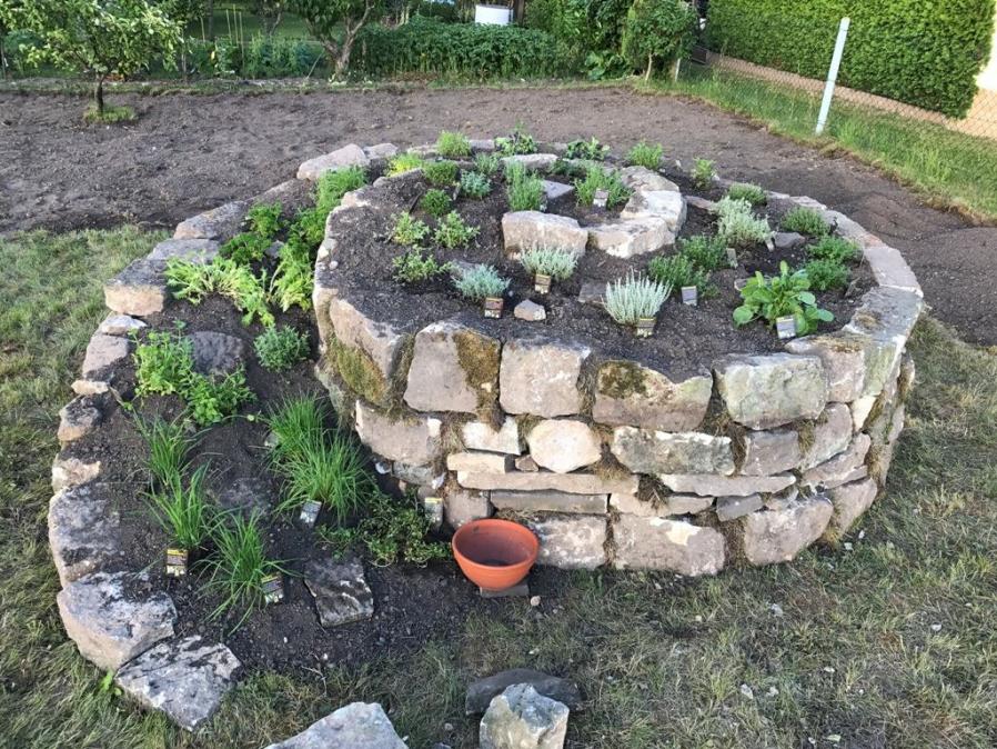 Kräuterspirale fertig bepflanzt